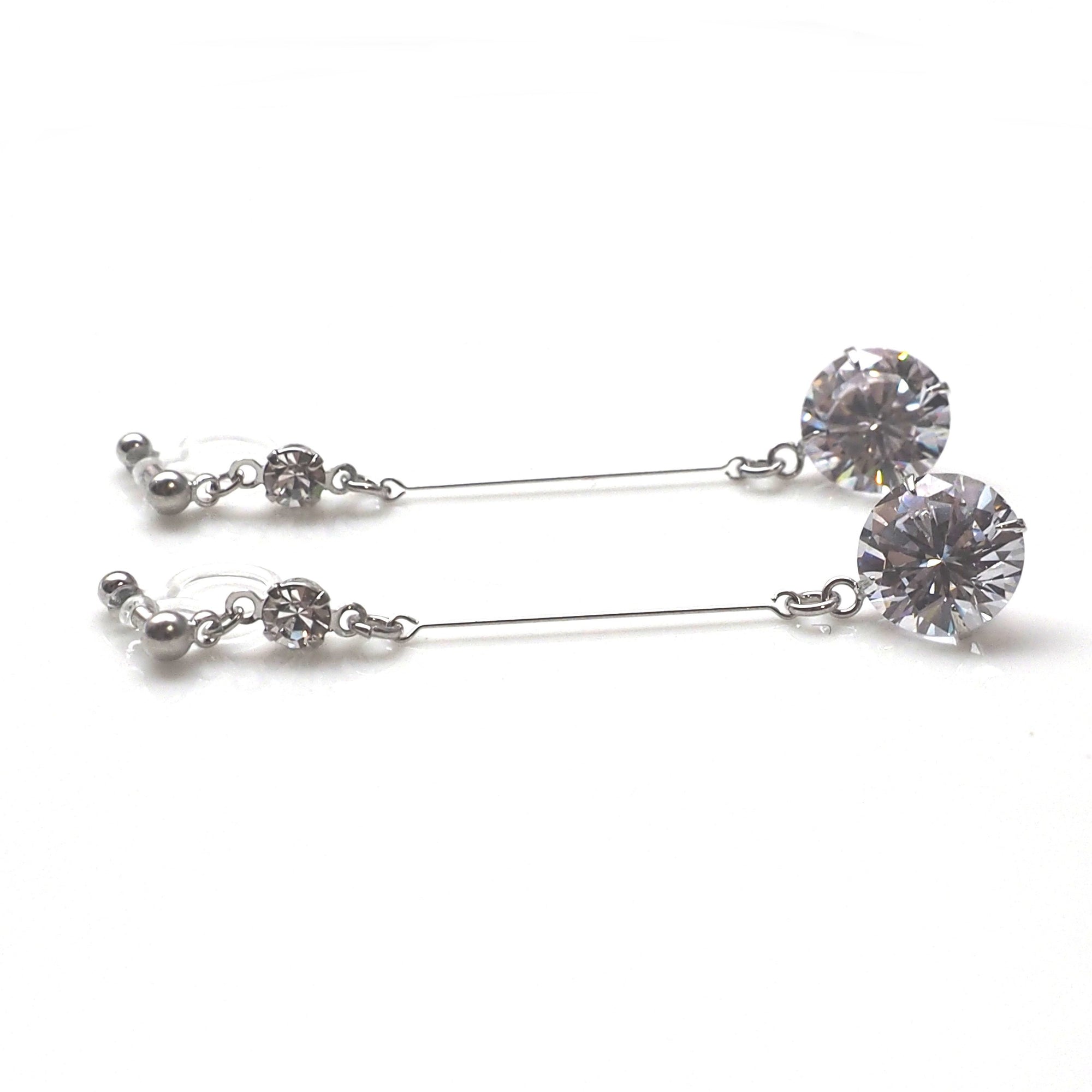 Dangle bridal round cubic zirconia invisible clip on earrings - miyabigracejewelry.com