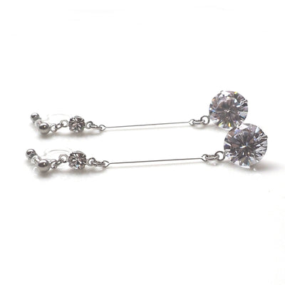 Dangle bridal round cubic zirconia invisible clip on earrings - miyabigracejewelry.com
