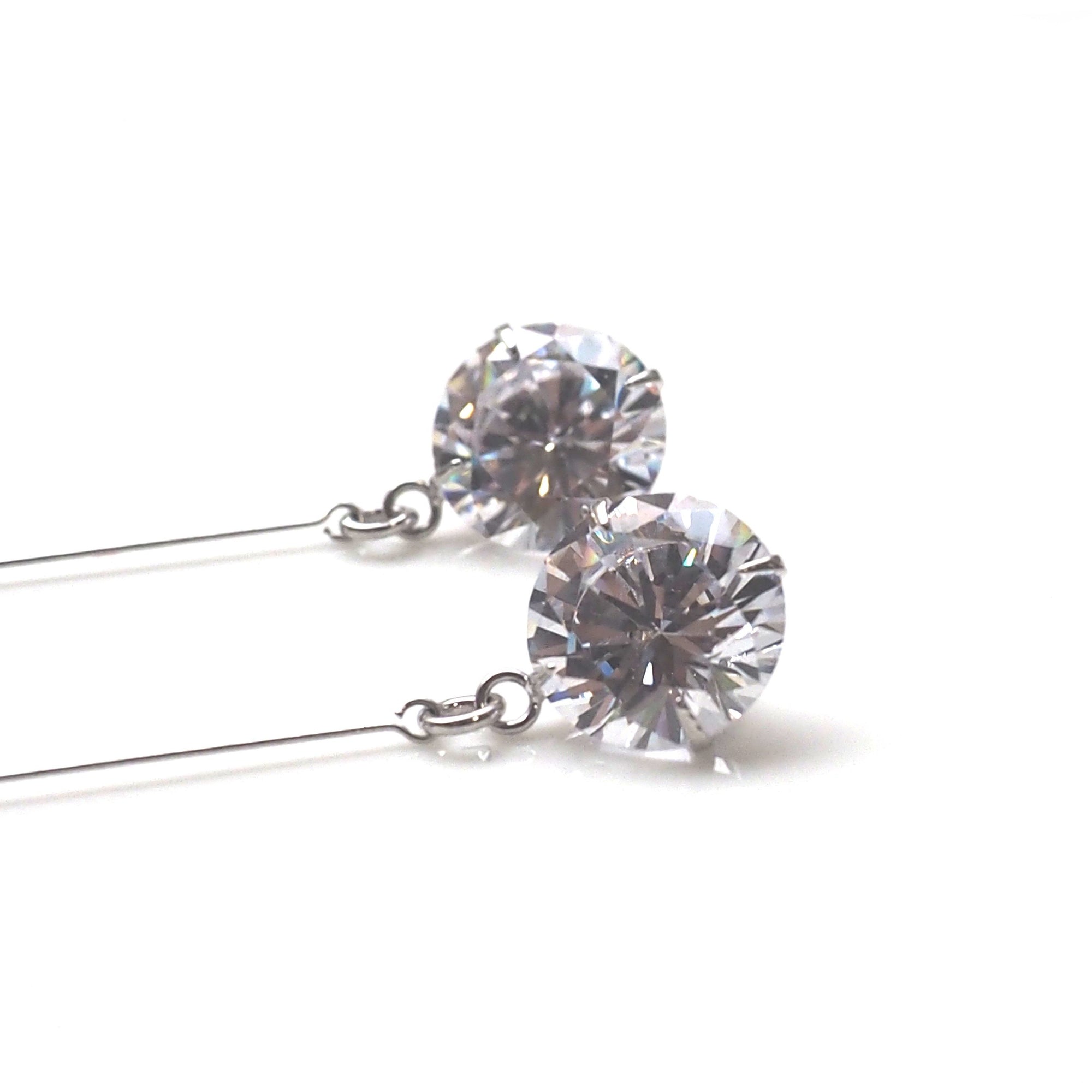 Dangle bridal round cubic zirconia invisible clip on earrings - miyabigracejewelry.com