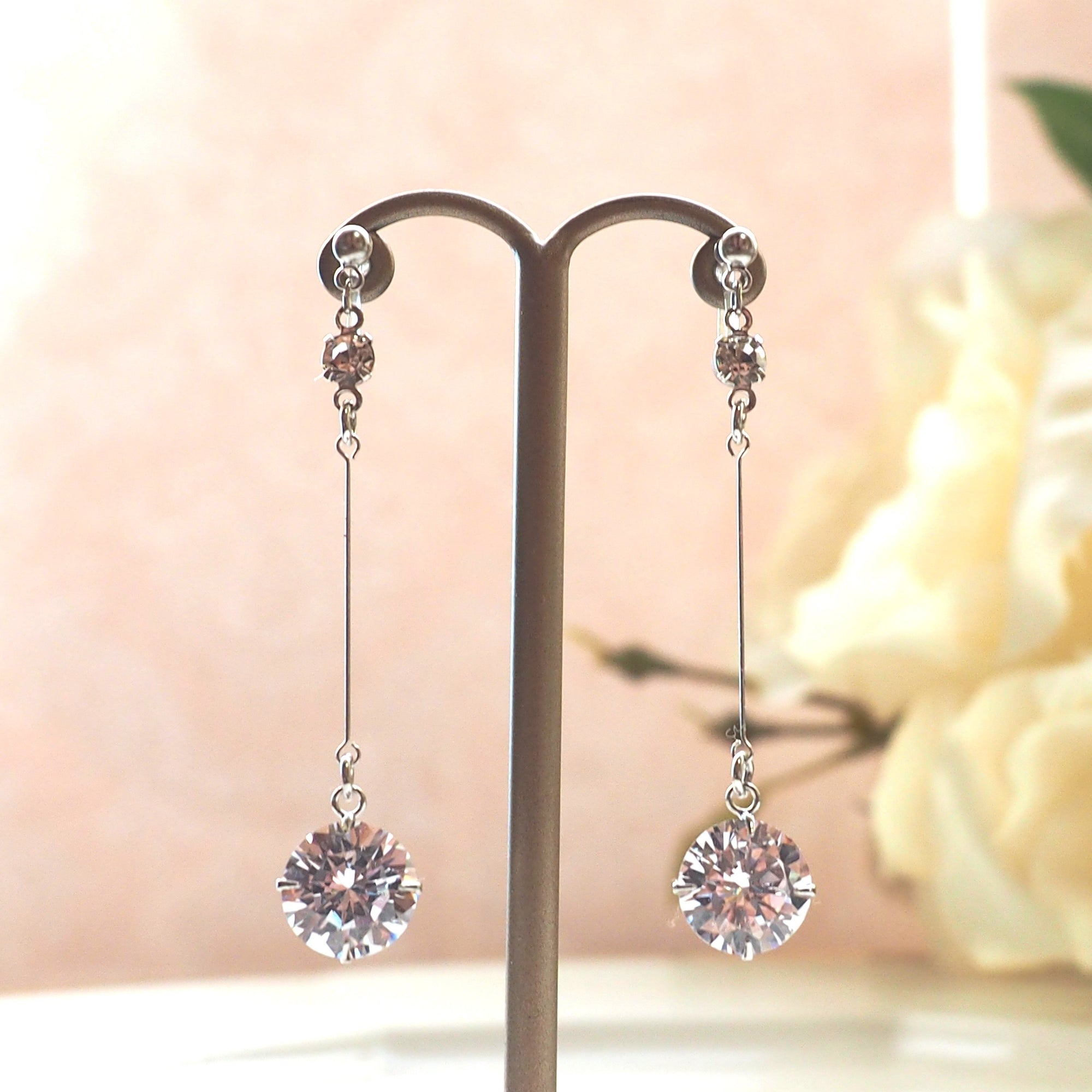 Dangle bridal round cubic zirconia invisible clip on earrings - miyabigracejewelry.com