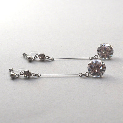 Dangle bridal round cubic zirconia invisible clip on earrings - miyabigracejewelry.com