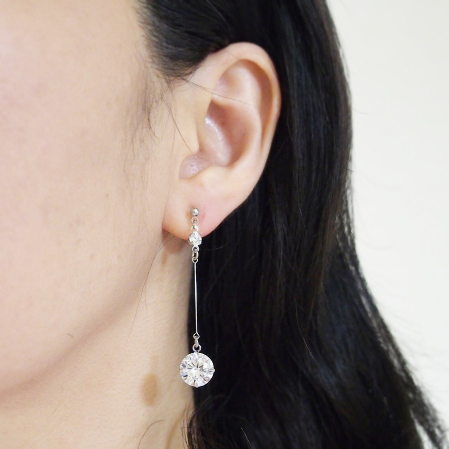 Dangle bridal round cubic zirconia invisible clip on earrings - miyabigracejewelry.com