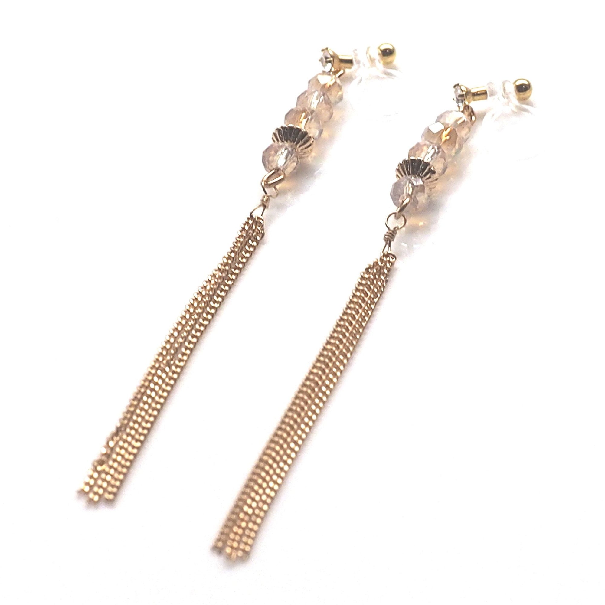 Ivory beads with tassel invisible clip on earrings - miyabigracejewelry.com