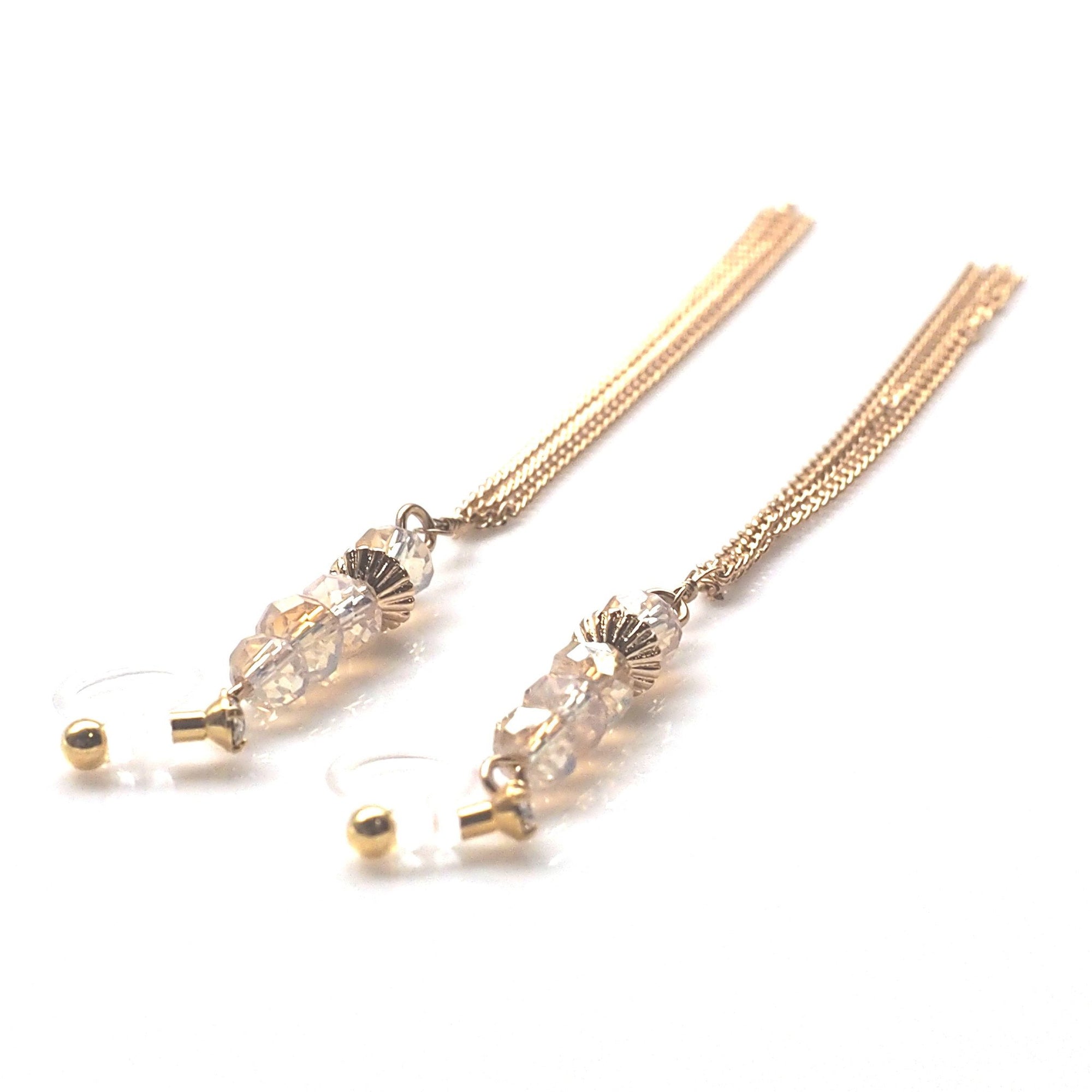 Ivory beads with tassel invisible clip on earrings - miyabigracejewelry.com