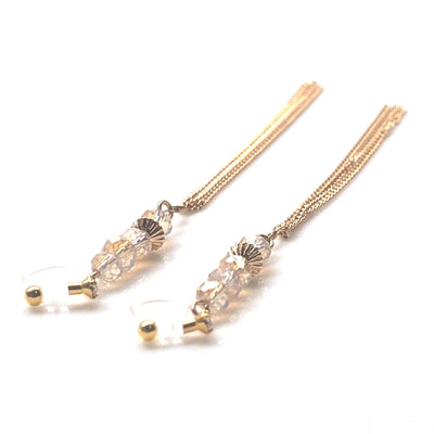 Ivory beads with tassel invisible clip on earrings - miyabigracejewelry.com