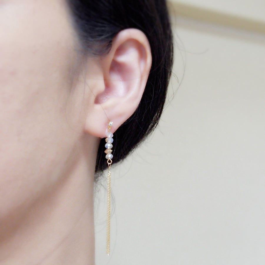 Ivory beads with tassel invisible clip on earrings - miyabigracejewelry.com