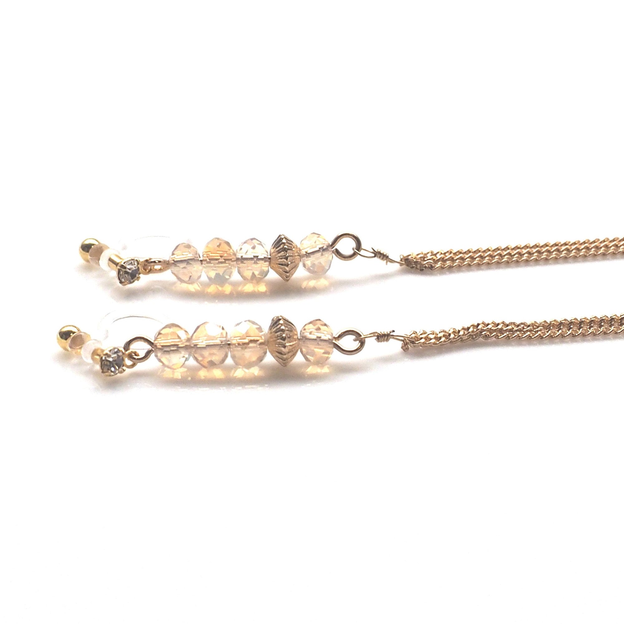 Ivory beads with tassel invisible clip on earrings - miyabigracejewelry.com