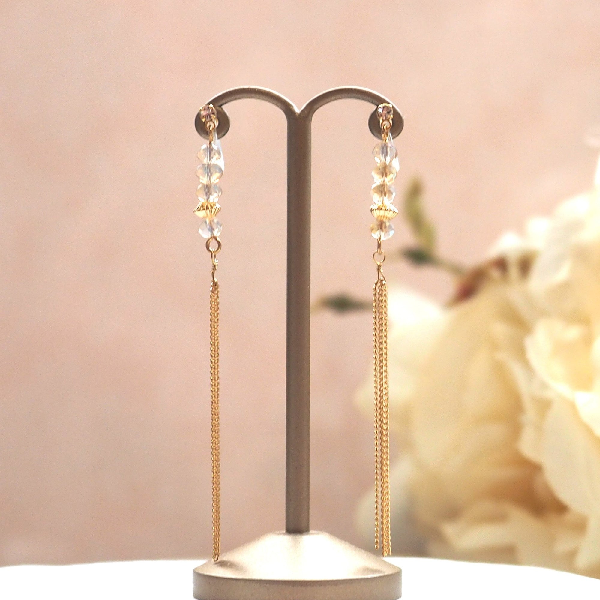 Ivory beads with tassel invisible clip on earrings - miyabigracejewelry.com