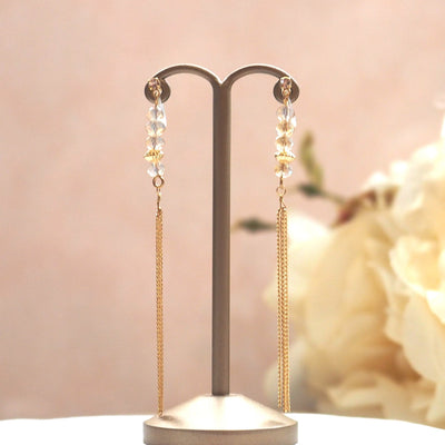 Ivory beads with tassel invisible clip on earrings - miyabigracejewelry.com