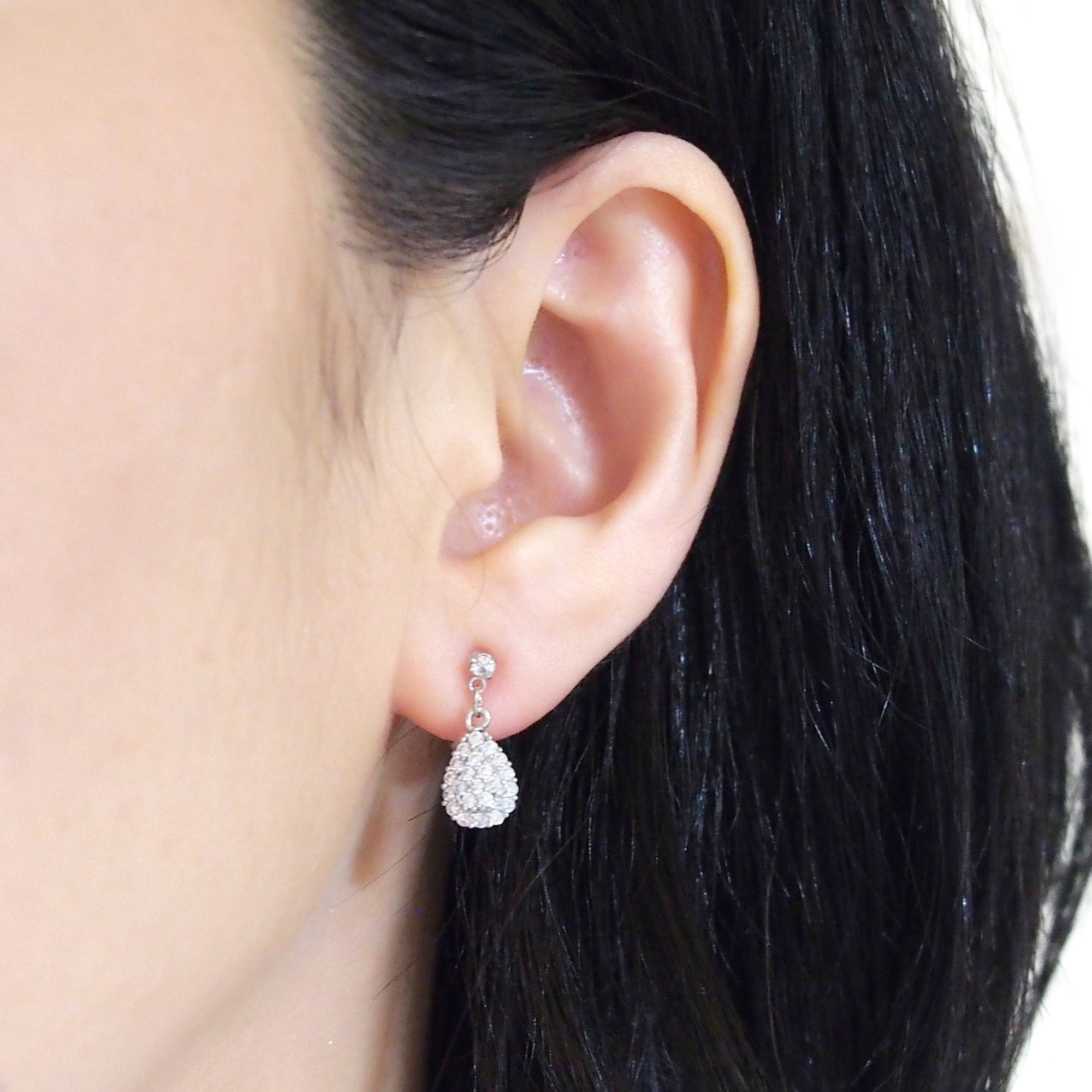 Bridal teardrop micro pave cubic zirconia invisible clip on earrings ( silver tone ) - miyabigracejewelry.com