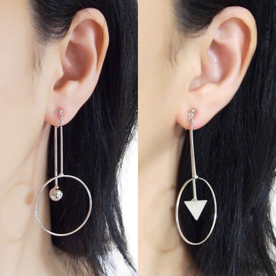 Double Sided Ball and Arrow Bar Clip on Hoop Earrings (Silver tone) - miyabigracejewelry.com