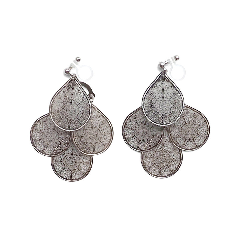 Dangle silver filigree invisible clip on earrings - miyabigracejewelry.com
