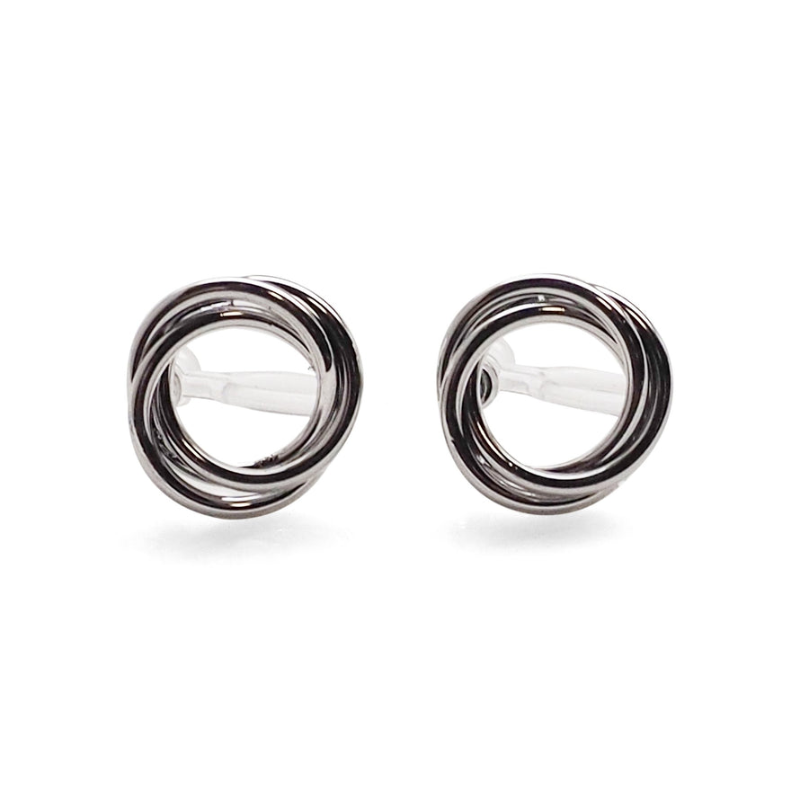 Knotted Circle Hoop Invisible clip on stud earrings ( Silver tone ) - Miyabi Grace