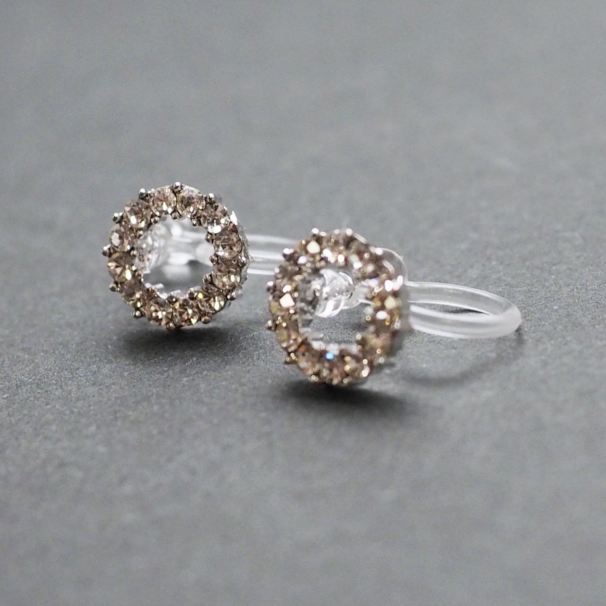 Crystal Open Circle Invisible Clip On Stud Earrings - Miyabi Grace