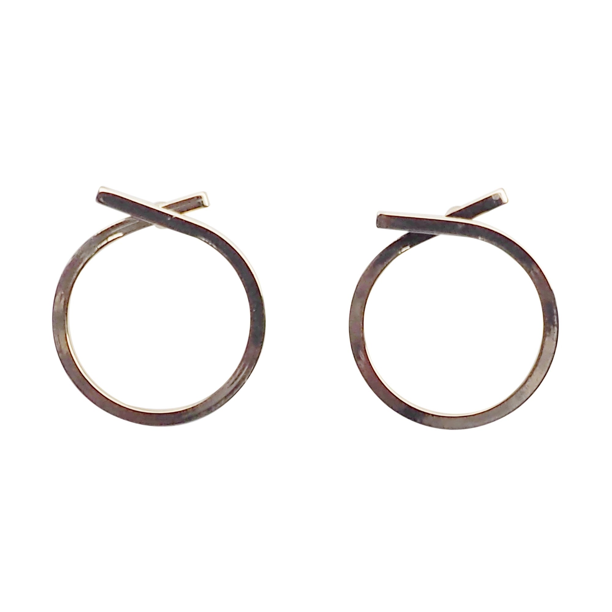 Ribbon Circle Hoop Invisible clip on stud earrings ( Gold tone ) - Miyabi Grace