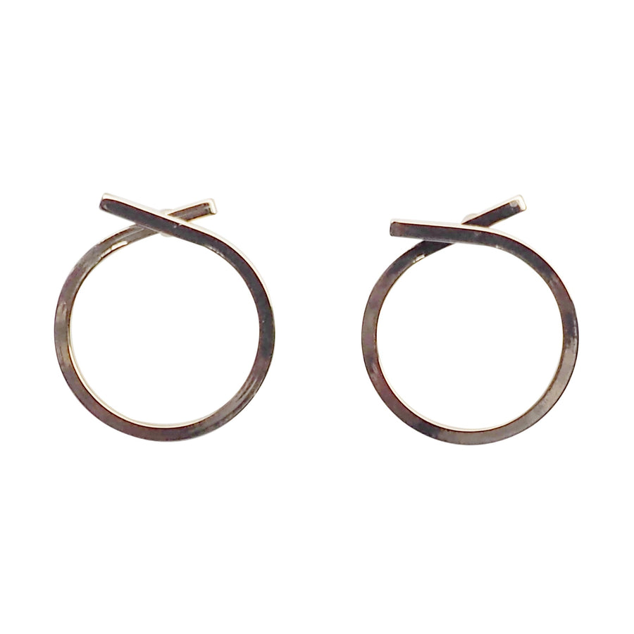 Ribbon Circle Hoop Invisible clip on stud earrings ( Gold tone ) - Miyabi Grace