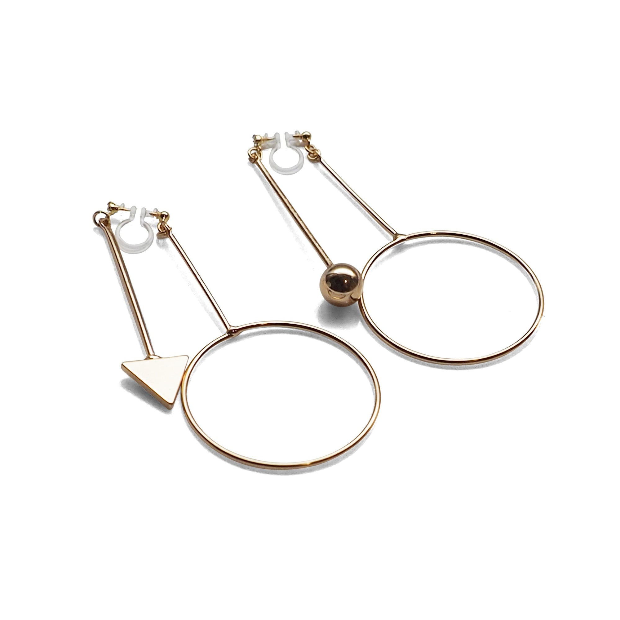 Double Sided Ball and Arrow Bar Clip on Hoop Earrings (Gold tone) - miyabigracejewelry.com