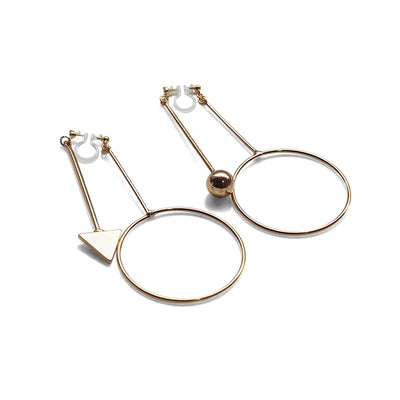 Double Sided Ball and Arrow Bar Clip on Hoop Earrings (Gold tone) - miyabigracejewelry.com