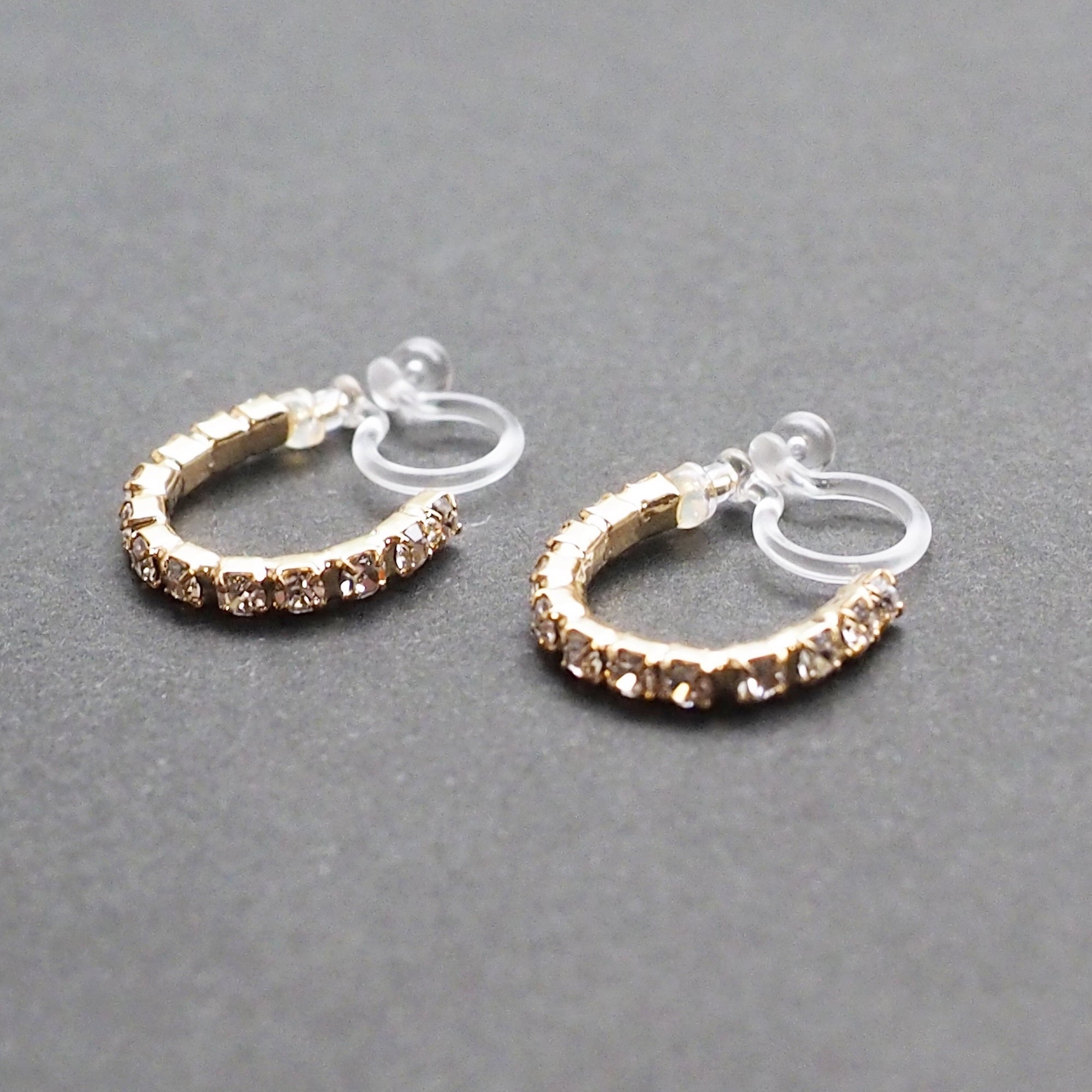 Crystal Invisible Clip On Hoop Earrings (Gold tone) - Miyabi Grace