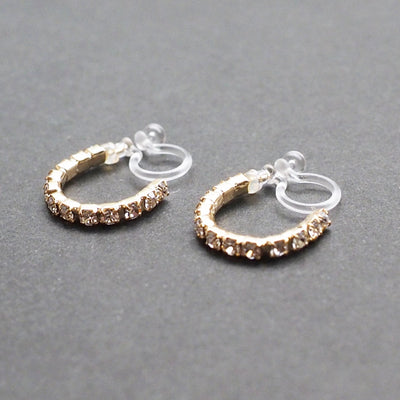 Crystal Invisible Clip On Hoop Earrings (Gold tone) - Miyabi Grace