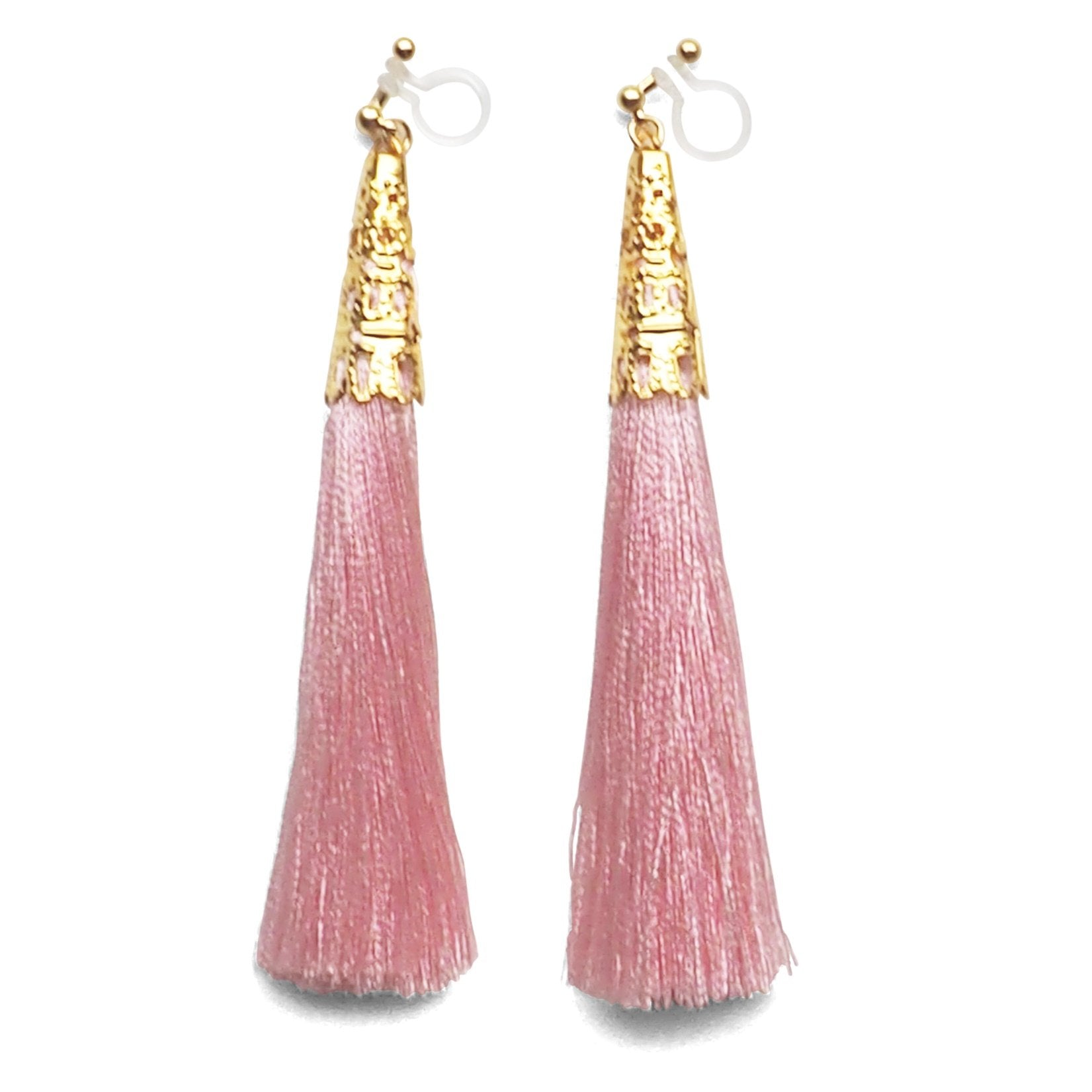 Long Pink Tassel Invisible Clip On Earrings - miyabigracejewelry.com