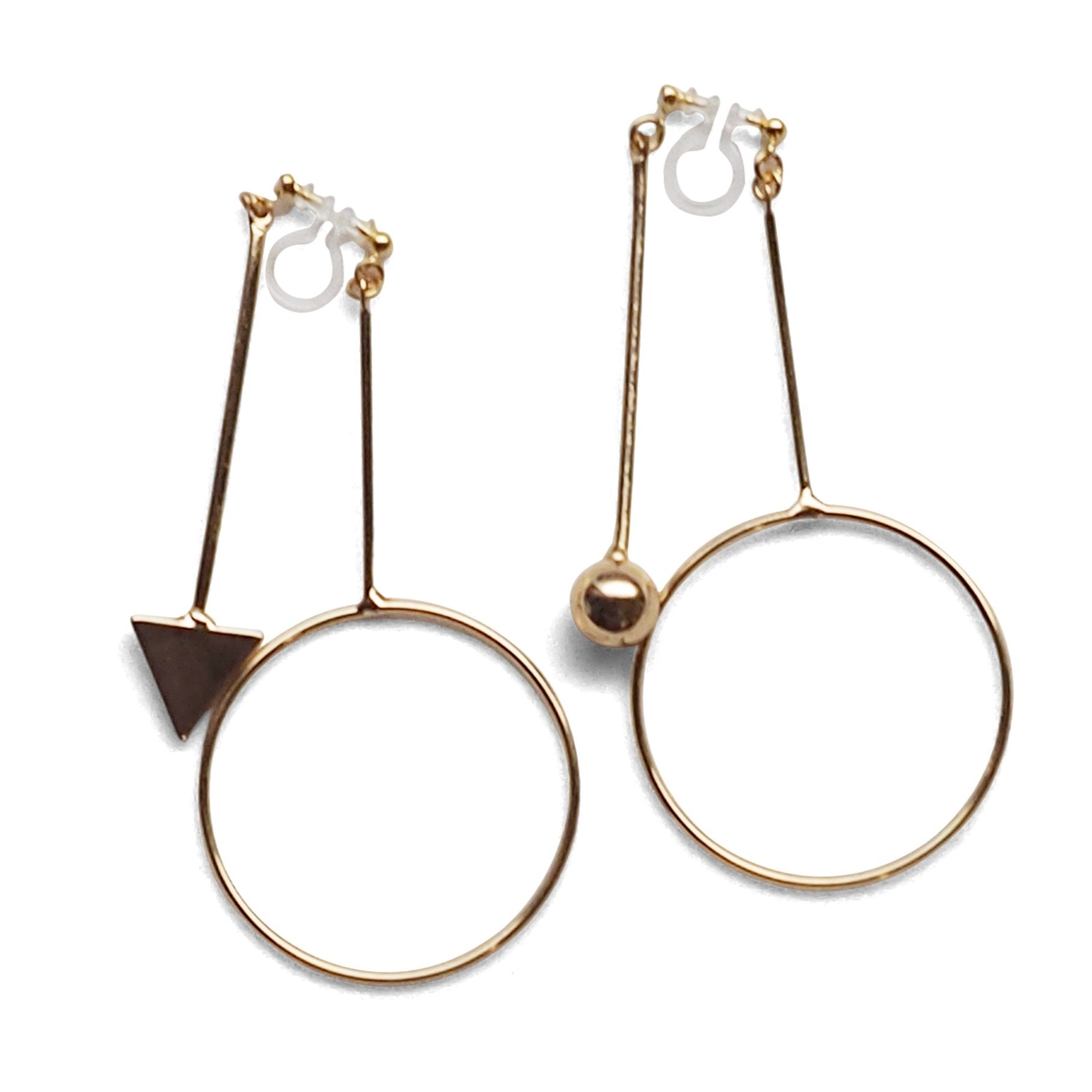 Double Sided Ball and Arrow Bar Clip on Hoop Earrings (Gold tone) - miyabigracejewelry.com