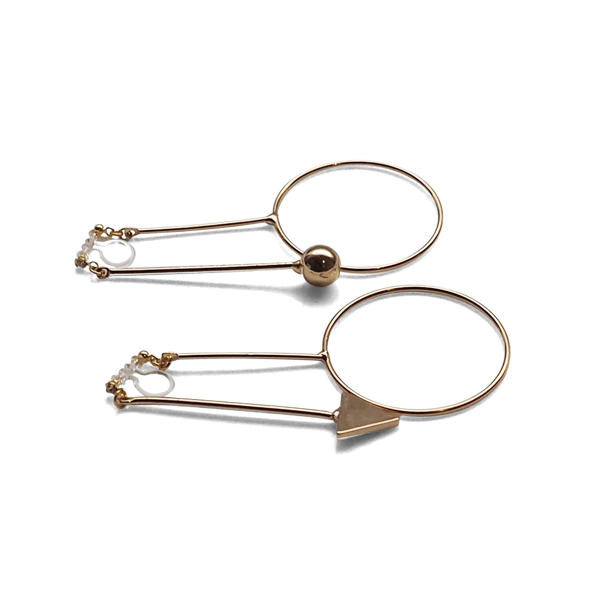 Double Sided Ball and Arrow Bar Clip on Hoop Earrings (Gold tone) - miyabigracejewelry.com