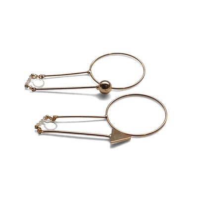 Double Sided Ball and Arrow Bar Clip on Hoop Earrings (Gold tone) - miyabigracejewelry.com