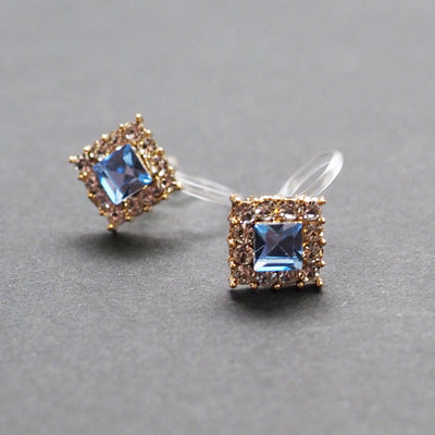 Light Blue Square Swarovski Invisible Clip On Earrings - Miyabi Grace