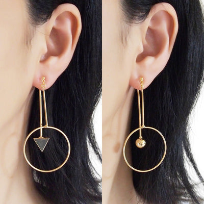 Double Sided Ball and Arrow Bar Clip on Hoop Earrings (Gold tone) - miyabigracejewelry.com