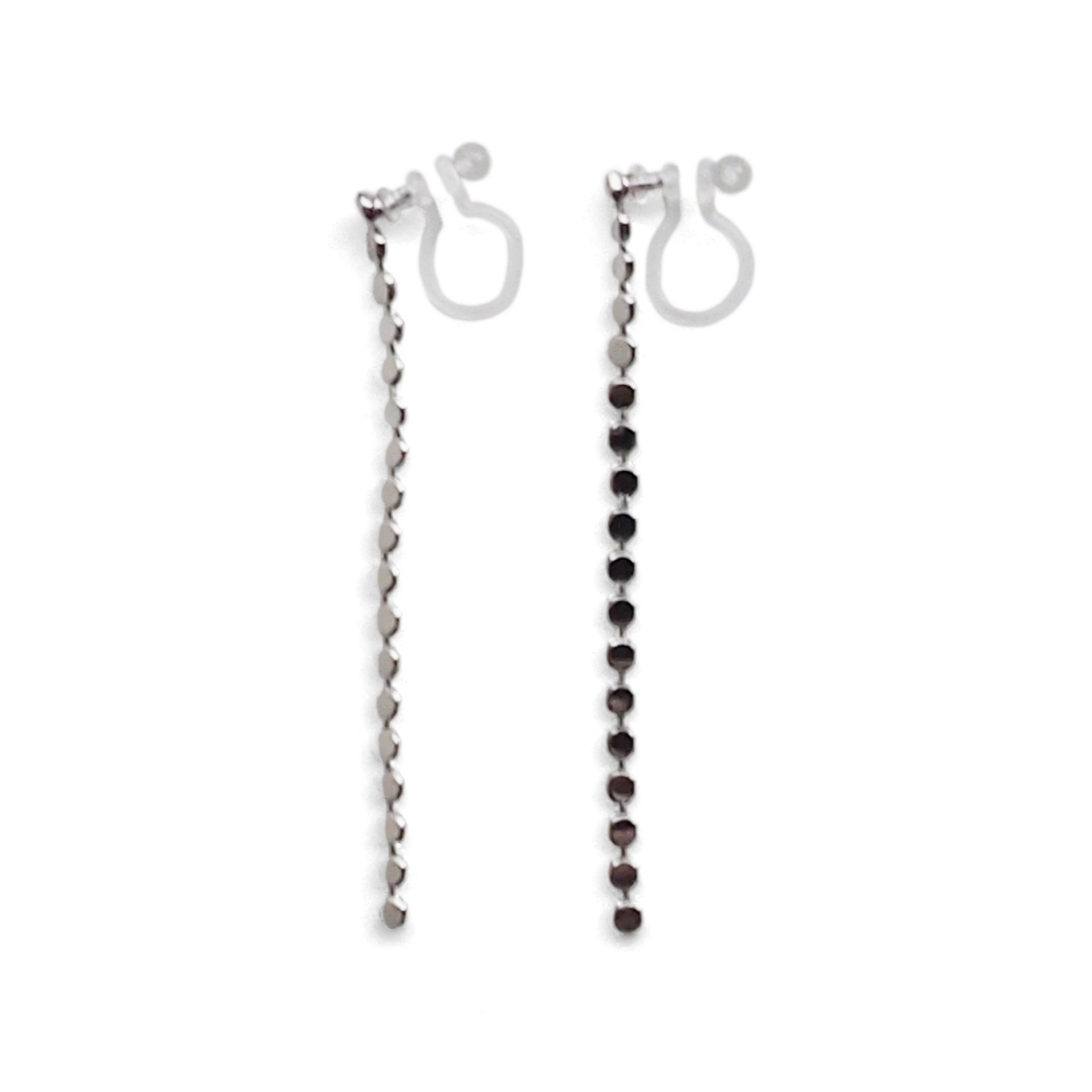Dangle Small Dot Chain Invisible clip on stud earrings ( Silver tone ) - Miyabi Grace