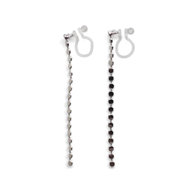 Dangle Small Dot Chain Invisible clip on stud earrings ( Silver tone ) - Miyabi Grace