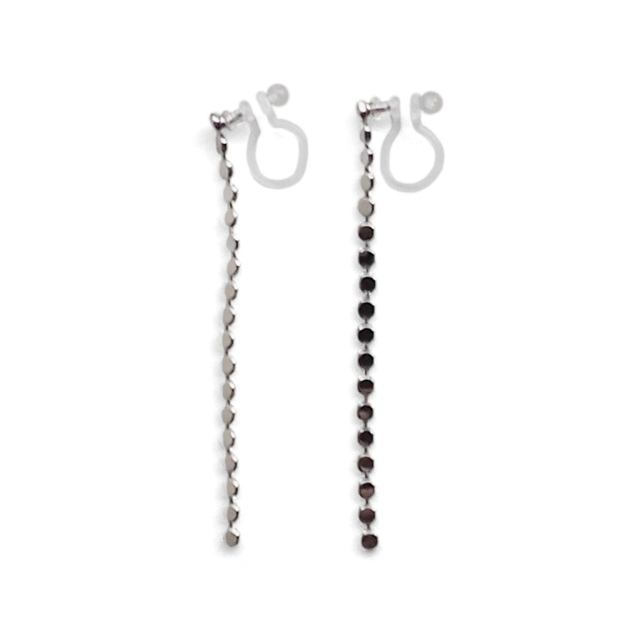 Dangle Small Dot Chain Invisible clip on stud earrings ( Silver tone ) - Miyabi Grace