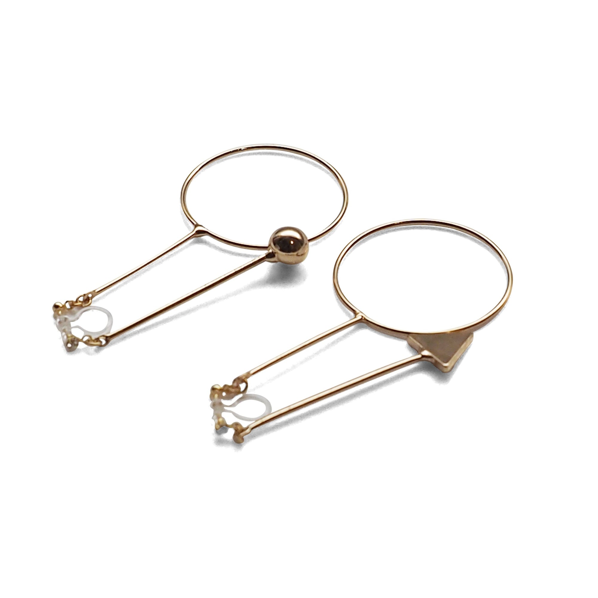 Double Sided Ball and Arrow Bar Clip on Hoop Earrings (Gold tone) - miyabigracejewelry.com