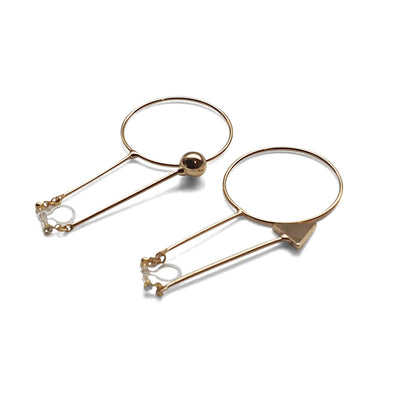 Double Sided Ball and Arrow Bar Clip on Hoop Earrings (Gold tone) - miyabigracejewelry.com