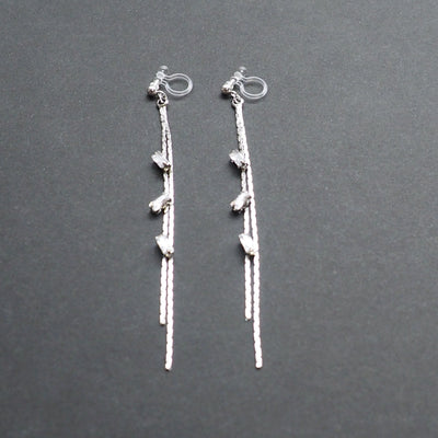 Silver chain rhinestone crystal dangle invisible clip on earrings - Miyabi Grace