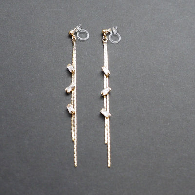 Gold chain rhinestone crystal dangle invisible clip on earrings - Miyabi Grace