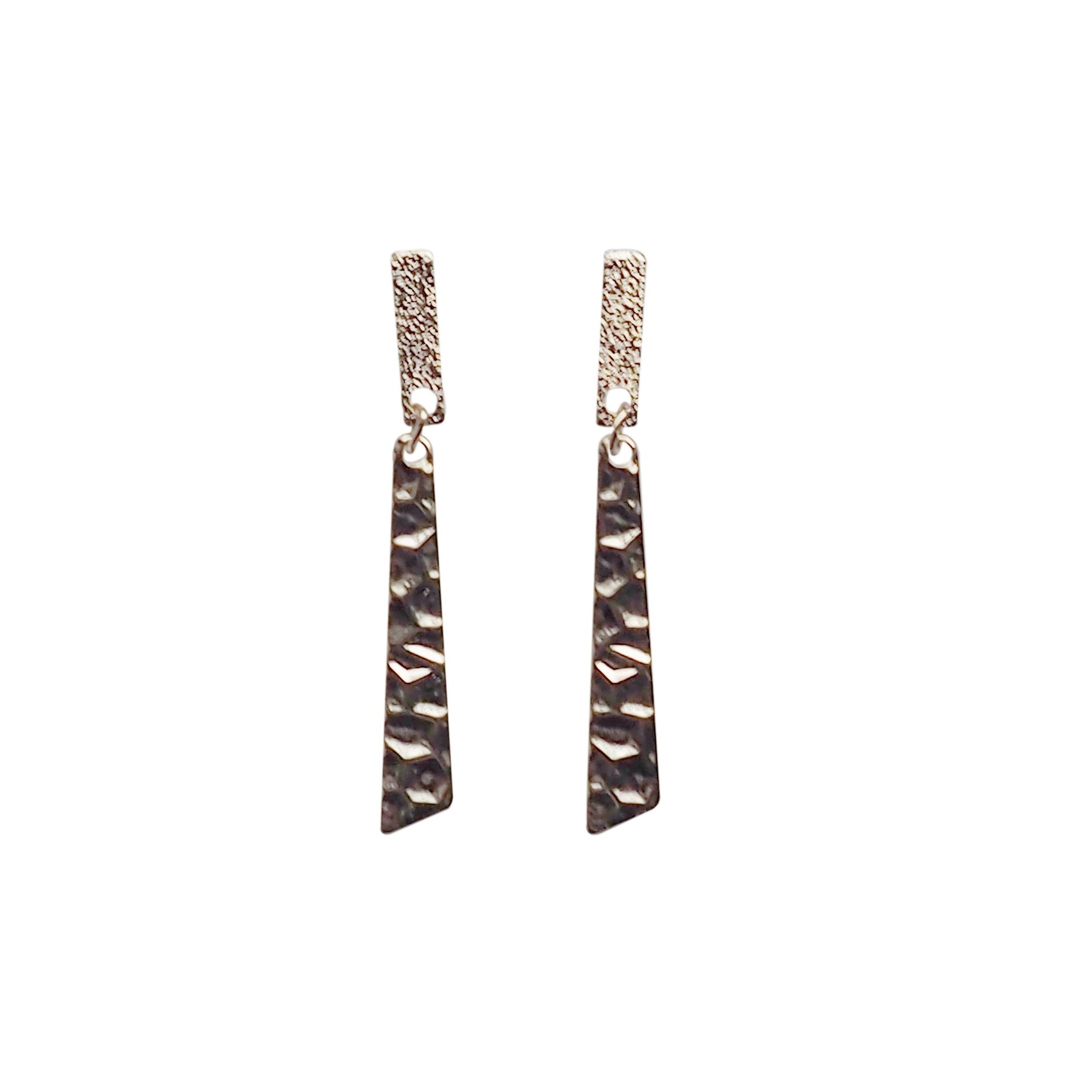 Dangle Hammered Triange Invisible clip on stud earrings ( Gold tone ) - Miyabi Grace