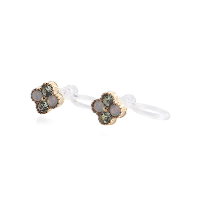 Light Green Flower Rhinestone Invisible Clip On Stud Earrings - miyabigracejewelry.com
