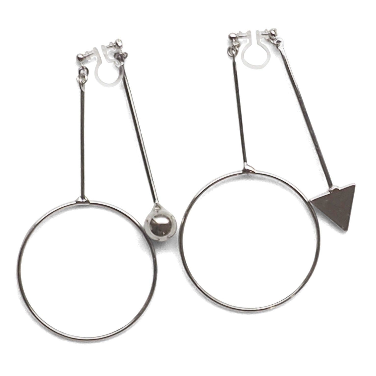 Double Sided Ball and Arrow Bar Clip on Hoop Earrings (Silver tone) - miyabigracejewelry.com