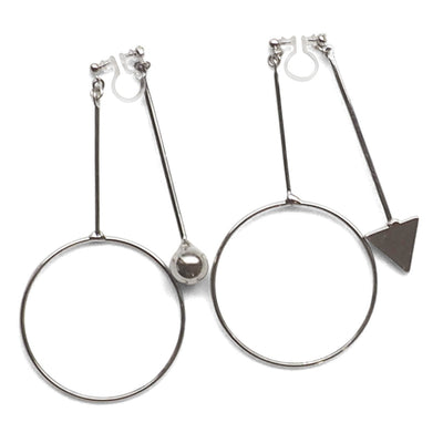 Double Sided Ball and Arrow Bar Clip on Hoop Earrings (Silver tone) - miyabigracejewelry.com