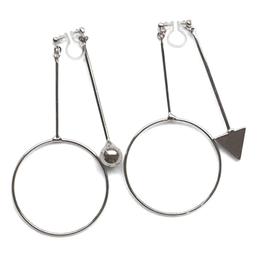 Double Sided Ball and Arrow Bar Clip on Hoop Earrings (Silver tone) - miyabigracejewelry.com