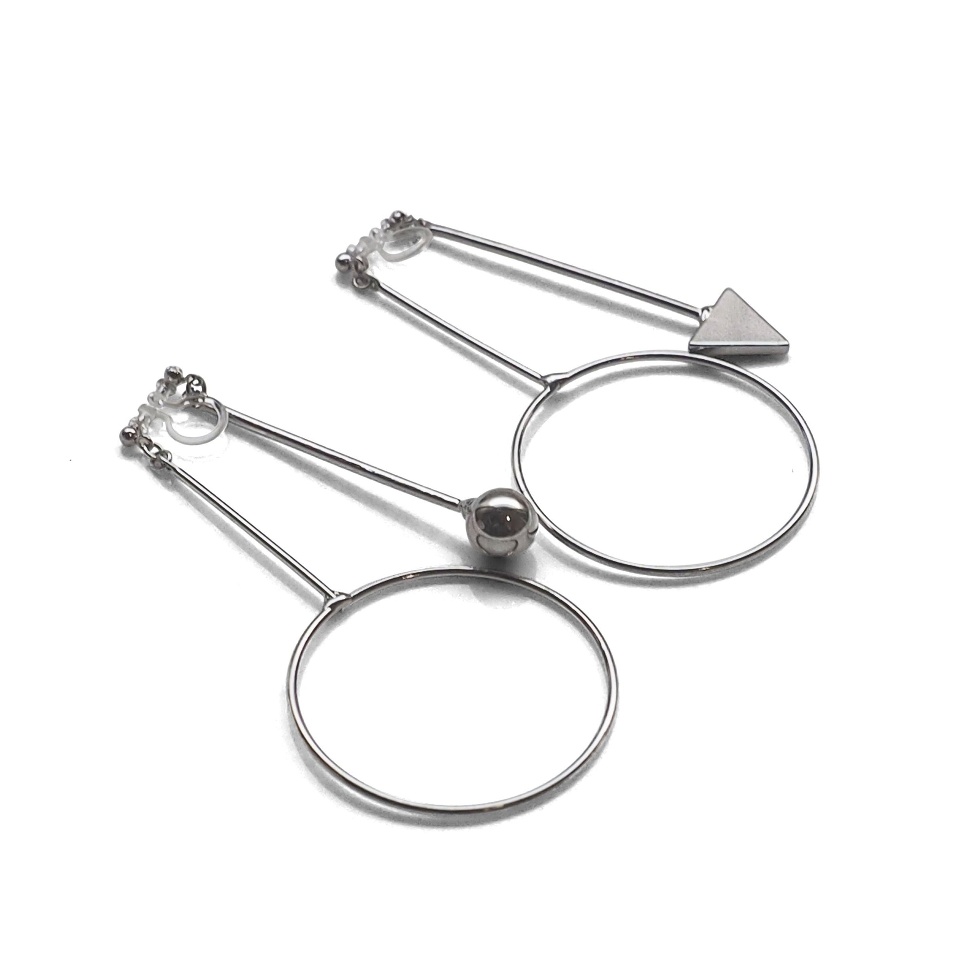 Double Sided Ball and Arrow Bar Clip on Hoop Earrings (Silver tone) - miyabigracejewelry.com