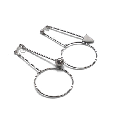Double Sided Ball and Arrow Bar Clip on Hoop Earrings (Silver tone) - miyabigracejewelry.com