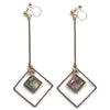 Abalone Shell and Dangle Long Square Hoop Invisible Clip on Earrings - miyabigracejewelry.com