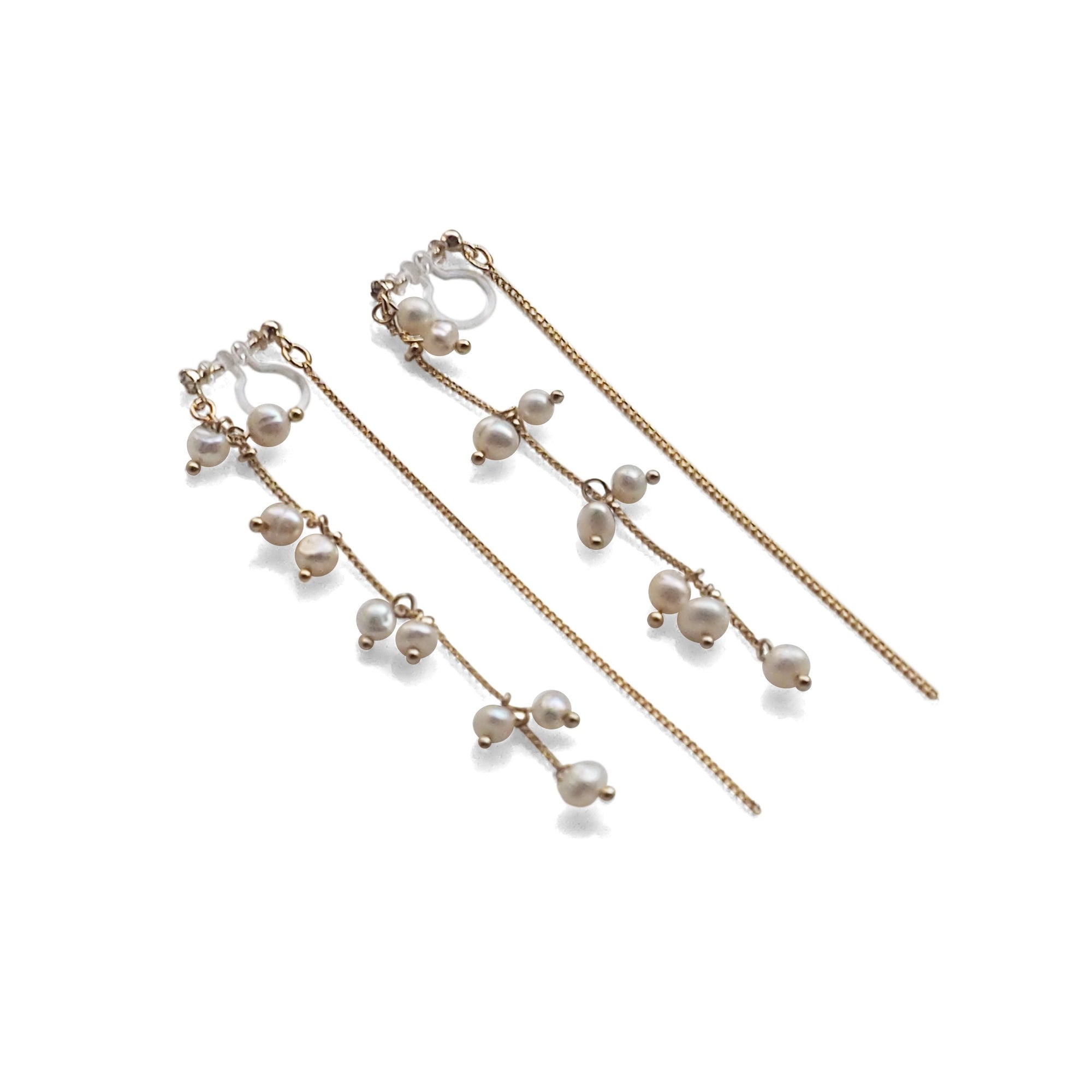 Double Sided Beaded White Freshwater Pearl Invisible Clip On Earrings (Gold tone) - miyabigracejewelry.com