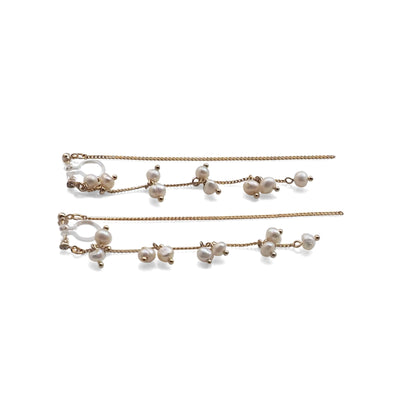 Double Sided Beaded White Freshwater Pearl Invisible Clip On Earrings (Gold tone) - miyabigracejewelry.com