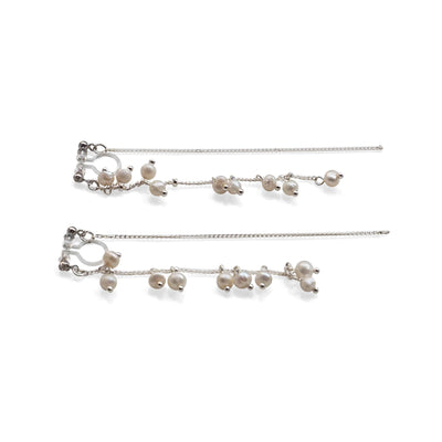 Double Sided Beaded White Freshwater Pearl Invisible Clip On Earrings (Silver tone) - miyabigracejewelry.com