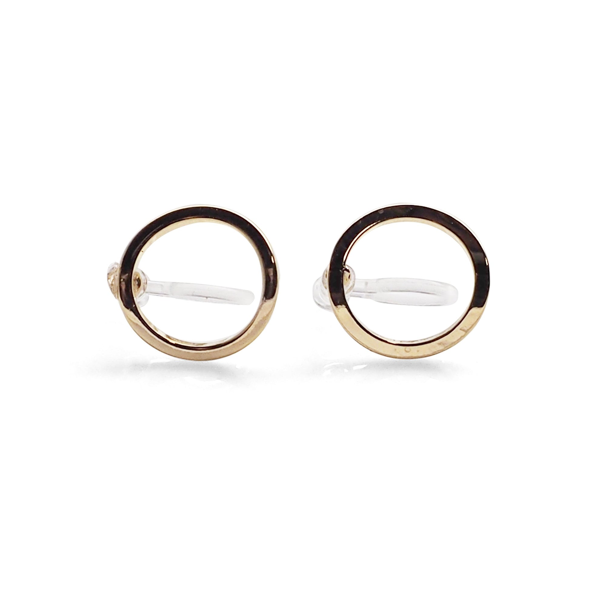 Curved Circle Hoop Invisible clip on stud earrings ( Gold tone ) - Miyabi Grace