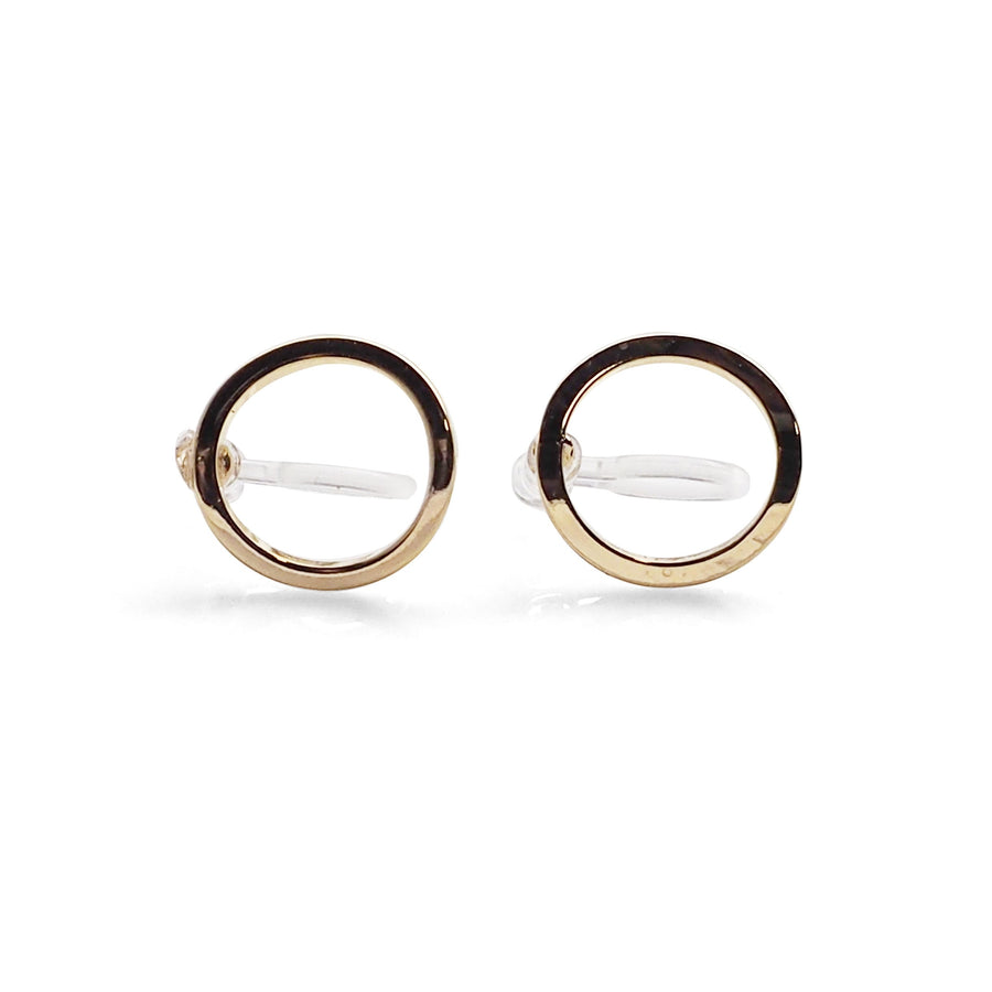 Curved Circle Hoop Invisible clip on stud earrings ( Gold tone ) - Miyabi Grace